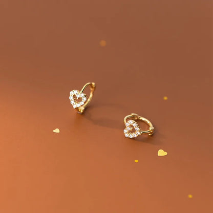 925 Sterling Silver INS Minimalism Sweet Love Heart CZ Zircon Hoop Earrings For Women Girl Small Ear Buckle Jewelry Gift
