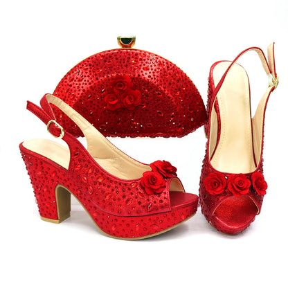 Italian Women Shoes and Bag Set Decorated with Rhinestone In Party African Italian Shoes and Bag Set Party Shoes Bag