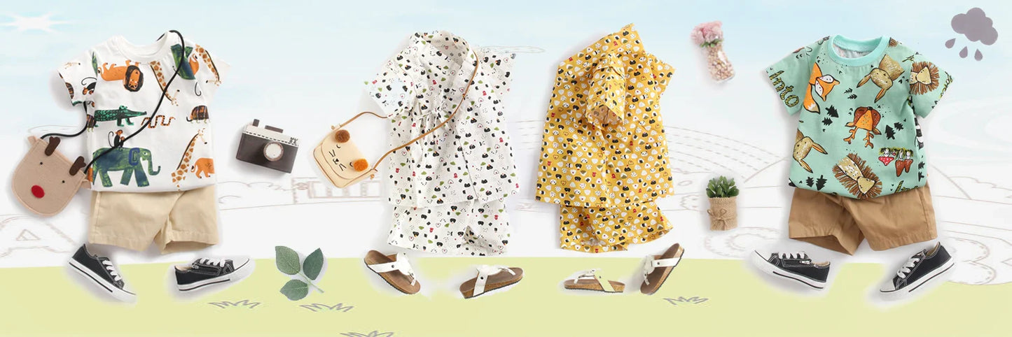 Infants Boys Clothing Sets Cotton Short Sleeve Baby Tops + Shorts 2Pcs Newborn Cartoon Clothes