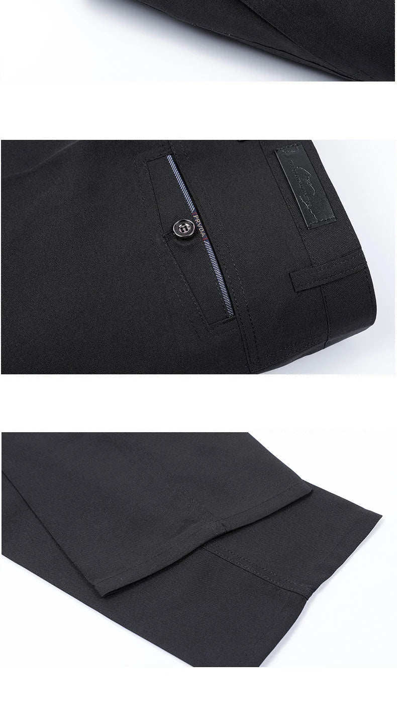 Business Men's Fall Spring Fashion Long Pants Formal Suit Pants Male Elastic Straight Casual Autumn Thick Trousers Plus Big Size