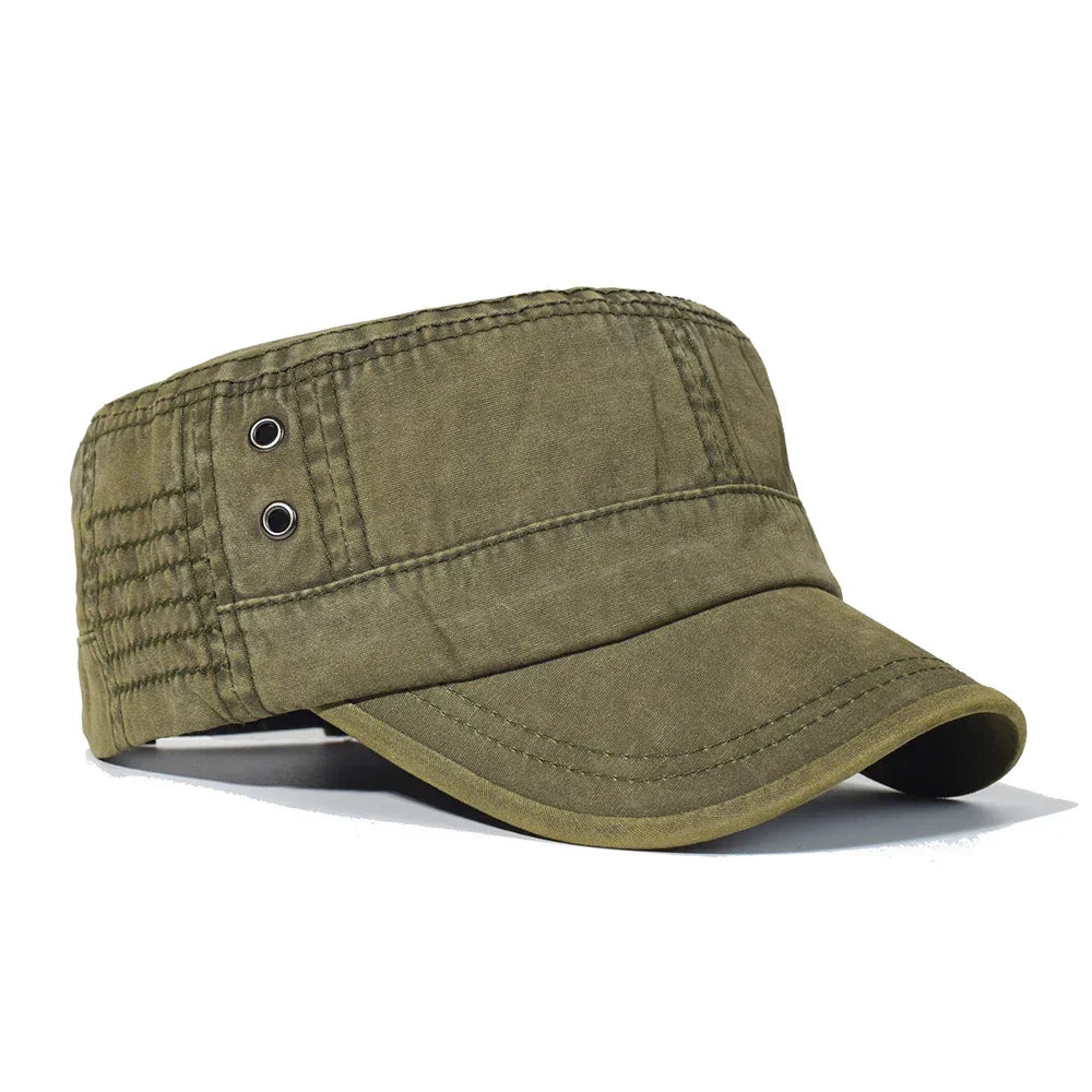 Four Seasons Washed Cotton Flat Caps Men Women Military cap Unique Design Vintage Flat Top Hat