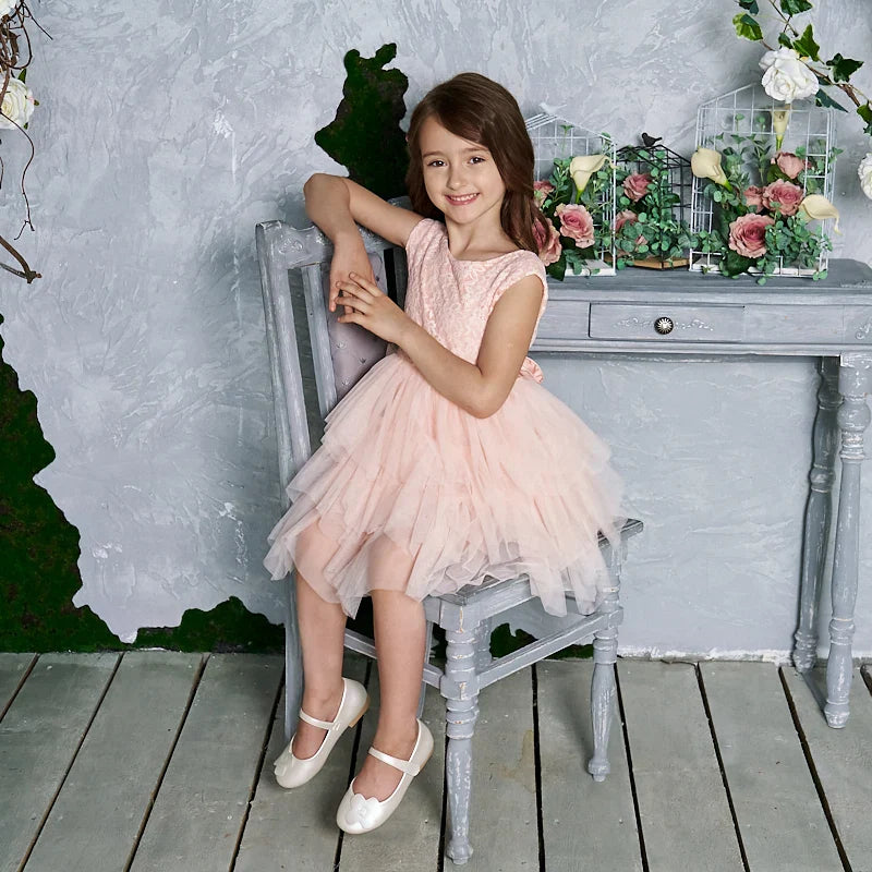 Summer Princess Dresses for Girl Lace Tulle Party Wedding Dress With Sash Baby Clothes 1-6Y E1953