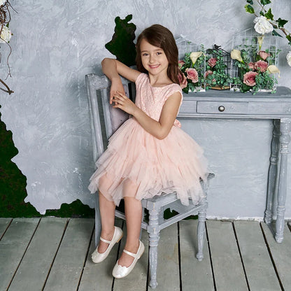 Summer Princess Dresses for Girl Lace Tulle Party Wedding Dress With Sash Baby Clothes 1-6Y E1953