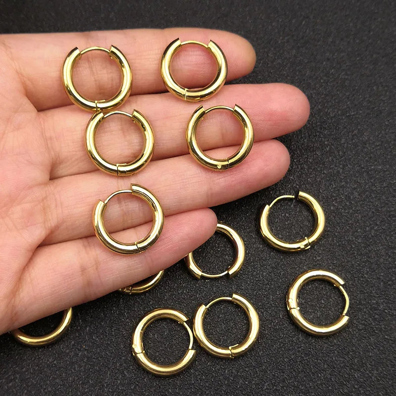 6pcs/lot Thick 3.0mm 4.0mm 5.0mm Stainless Steel Circle Hoop Earrings For Women Girls Gold Silver Color Round Geometry Earrings