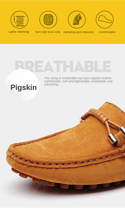 Loafers Men Casual Fashion Suede Men Shoes Lightweight Soft Genuine Leather Moccasins Slip on Driving Shoes for Men Size 48