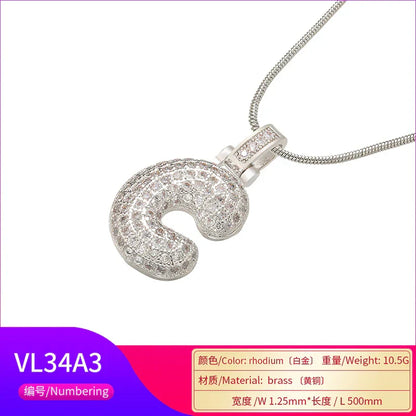 1.25x500mm Fat and lovely crystal brass silver color  letter necklace for women friends birthday gift model: VL34