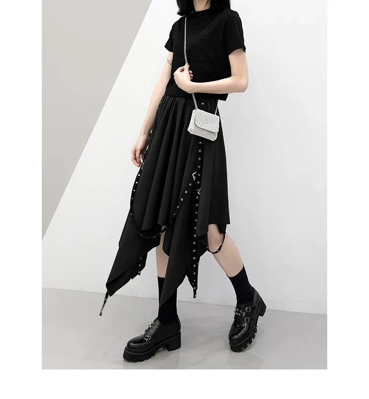 Irregular Skirt Girl's New Dark Tie Street Punk Wind Weave Buckle Medium-length Y2k Gothic Long Skirt