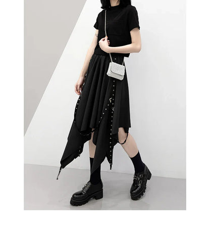 Irregular Skirt Girl's New Dark Tie Street Punk Wind Weave Buckle Medium-length Y2k Gothic Long Skirt