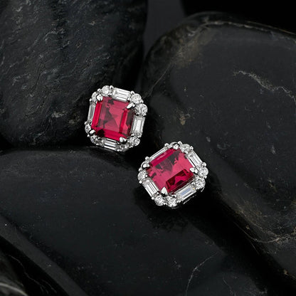Original Design 6*6mm Asscher High Carbon Diamond Stud Eearrings for Women 2021 Jewelry 925 Sterling Silver Ruby Earrings Gift