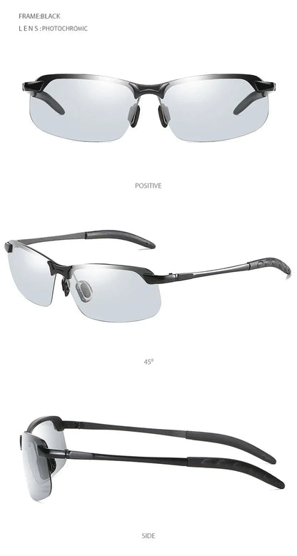Half-frame Photochromic Sunglasses Men Women Vintage Metal Polarized Sun Glasses For Male Night Vision Driving Shades