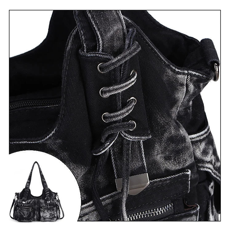 Women's Denim Bag Y2K Vintage Blue Jean Purse and Handbags Crossbody Shoulder Wallet Large Capacity