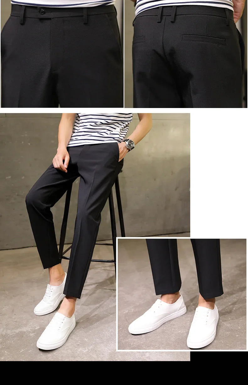 Spring Summer Men's Casual Pants Ankle Length Straight Classic Simplicity Solid Color Comfortable Male Business Pants