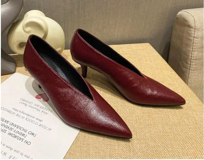 Sexy Autumn New Designer Vintage Evening Shoes Ladies Fashion Pointed Toe V Cut Woman Shoes High Heel Pumps Sexy C323