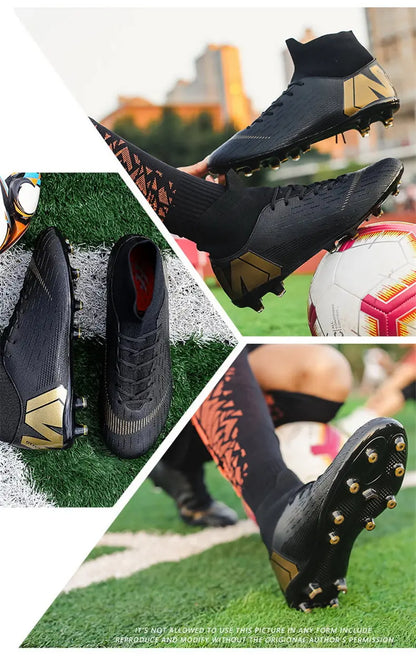 New Futstal FG/TF Orange Soccer Boots For Men High Top Men Soccer Cleats Football Trainers Men Sport Shoes zapatillas de futbol