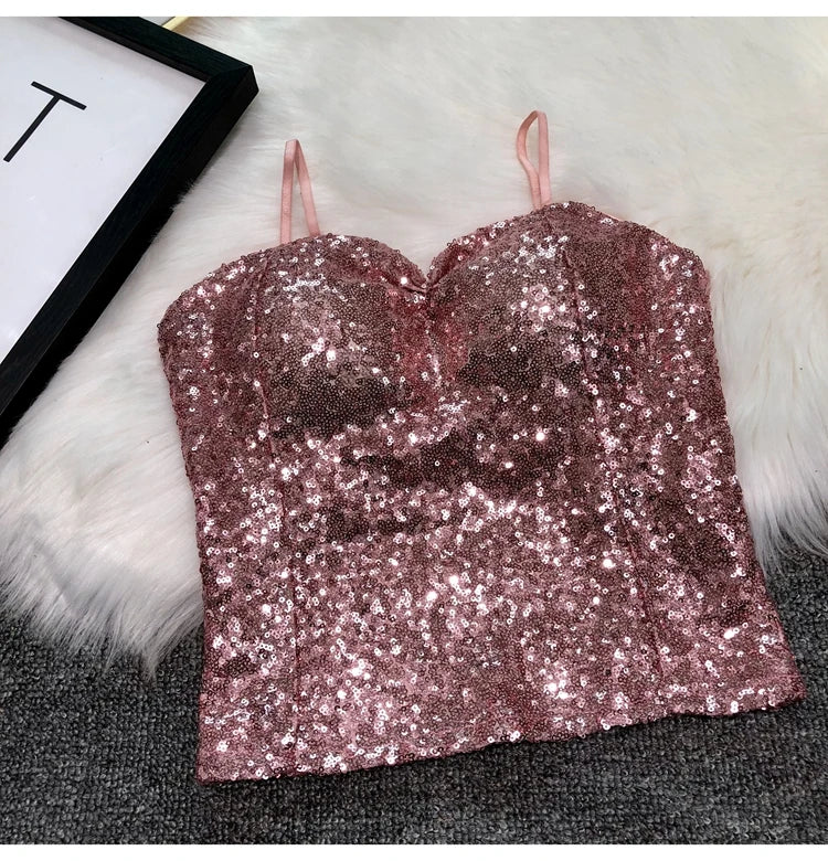 Women's Fashion Sexy Women 2023 Nick Sparkling Sequins Vest Harness At Night Binder Chest