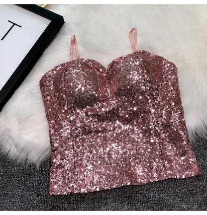 Women's Fashion Sexy Women 2023 Nick Sparkling Sequins Vest Harness At Night Binder Chest