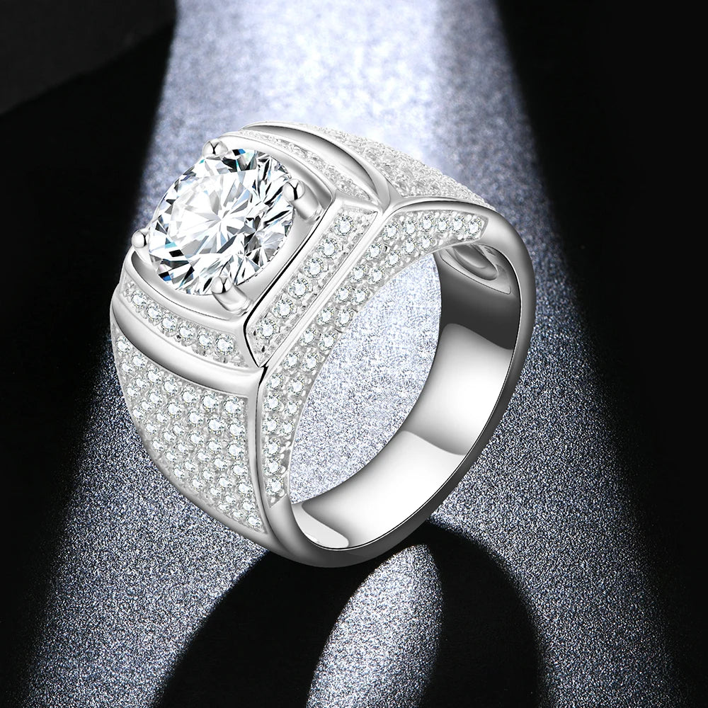 Classic 925 Sterling Silver Rings Men Wedding Silver Diamond Engagement 3.0Ct 9.0mm D Color Moissanite Ring for Men