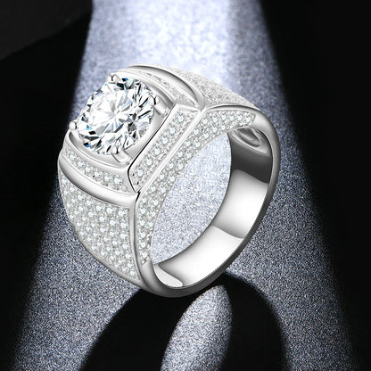 Classic 925 Sterling Silver Rings Men Wedding Silver Diamond Engagement 3.0Ct 9.0mm D Color Moissanite Ring for Men
