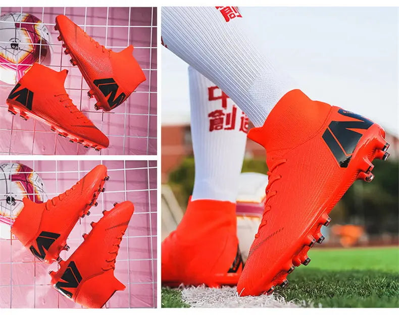 New Futstal FG/TF Orange Soccer Boots For Men High Top Men Soccer Cleats Football Trainers Men Sport Shoes zapatillas de futbol