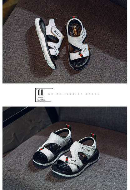 Children Sandals 2023 Summer New Fashion Boys Geniune Leather Sandals Kids Soft Bottom Non-slip Beach Sandals