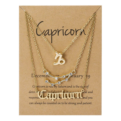 3Pcs/set 12 Zodiac Sign Necklace For Women 12 Constellation Pendant Chain Choker Birthday Jewelry With Cardboard Card