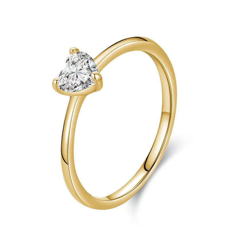 Authentic 925 Sterling Silver Simple Love Heart AAAAA Zirconia Sparkling Finger Ring For Women Female Wedding Jewelry