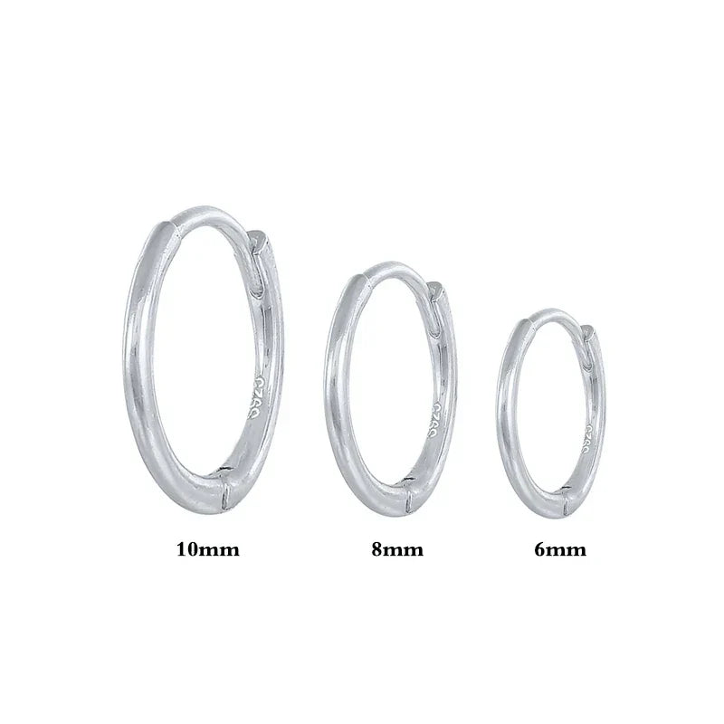 6MM 8MM 10MM 3pcs/set Glossy Round Huggie Piercing Earrings 925 Sterling Silver Cartilage Women Hoop Earing Fine Jewelry