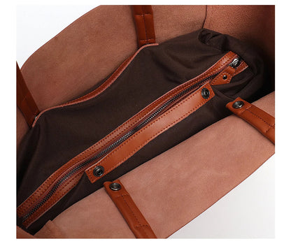 Classic Real Leather Women Tote Large Capacity with Zip Liner Purse Daily Big Shoulder Handbags A4 Laptop Shopping Commute Bags
