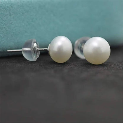 Natural Freshwater Pearl Stud Earrings Real 925 Sterling Sliver Earring Cultured White Pearl for Women Earring Jewelry Wholesale