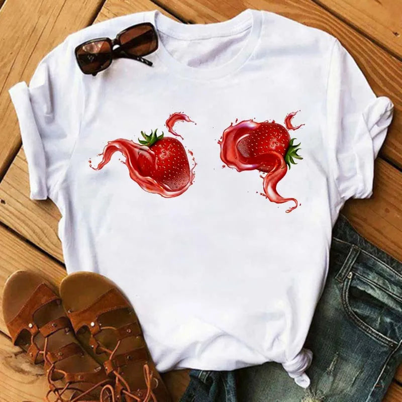 Funny Fruits T Shirt Women Fashion Kawaii Banana Print White T-shirt Harajuku TShirt Short Sleeves Tops Tee Shirt Femme T Shirts