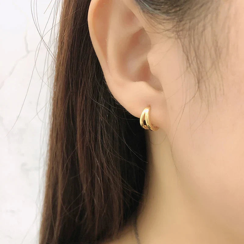 925 Sterling Silver Simple Glossy Double Ear Buckle for Women Unique Charm Party Hoop Earrings Fine Jewelry Accessories