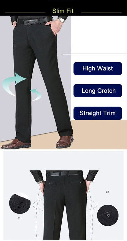 Business Men's Fall Spring Fashion Long Pants Formal Suit Pants Male Elastic Straight Casual Autumn Thick Trousers Plus Big Size