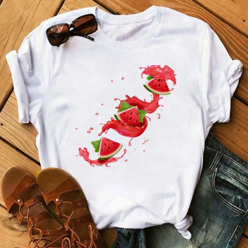 Funny Fruits T Shirt Women Fashion Kawaii Banana Print White T-shirt Harajuku TShirt Short Sleeves Tops Tee Shirt Femme T Shirts