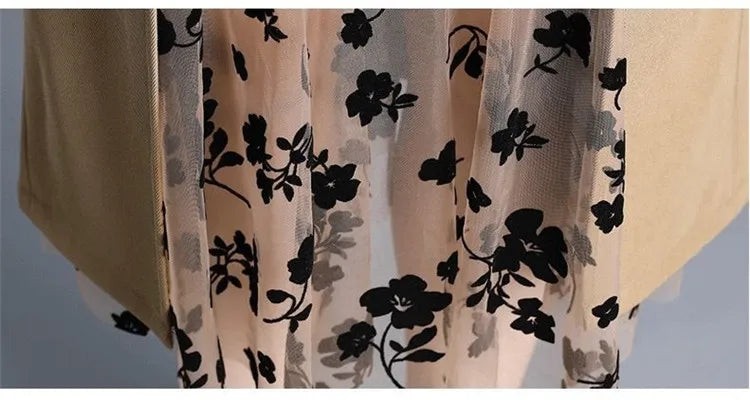 2026 Women Spring Summer Irregular Mesh Skirt Band Splice High Waist Skirt Knee Khaki Split Office Lady Skirt