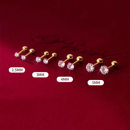 925 Sterling Silver Luxury Round Zircon Simple Bead Stud Earrings for Women Fashion Body Piercing Jewelry Accessories