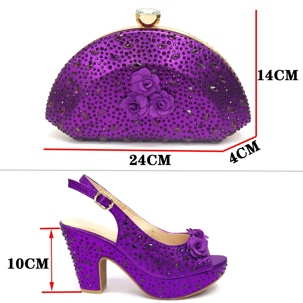 Italian Women Shoes and Bag Set Decorated with Rhinestone In Party African Italian Shoes and Bag Set Party Shoes Bag