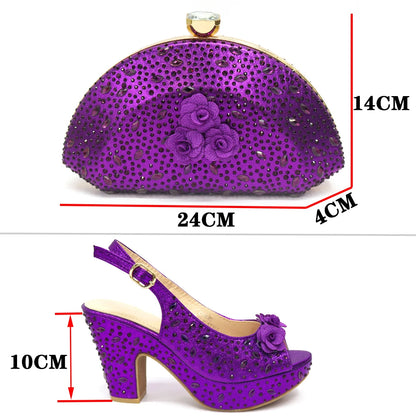 Italian Women Shoes and Bag Set Decorated with Rhinestone In Party African Italian Shoes and Bag Set Party Shoes Bag