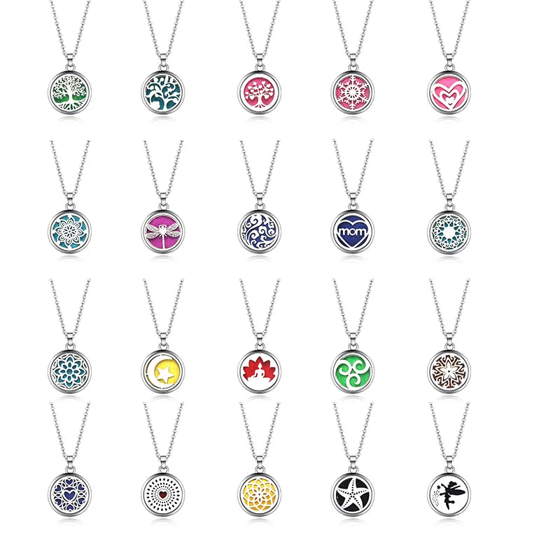 New Tree Of Life Aromatherapy Necklace Stainless Steel Essential Oil Diffuser Amulet Perfume Locket Pendant Women Jewelry Gift