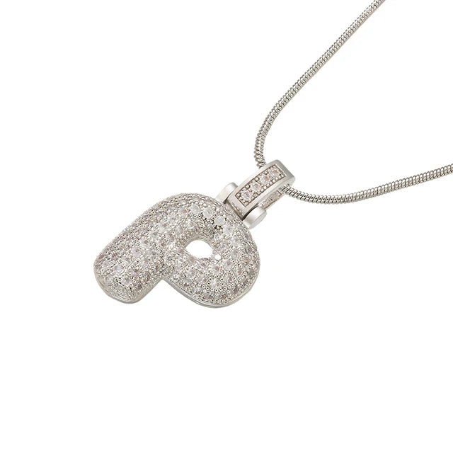 1.25x500mm Fat and lovely crystal brass silver color  letter necklace for women friends birthday gift model: VL34