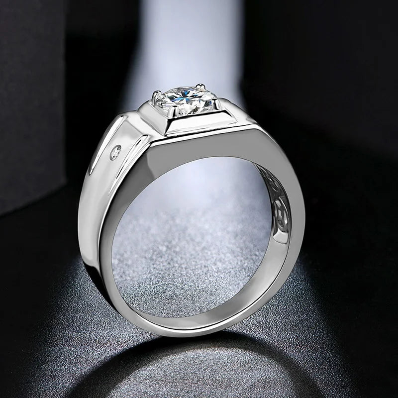 1CT D Color 6.5mm Moissanite Diamond Men Ring Design Men Ring 100% 925 Sterling Silver Party Ring Father's Day Gift