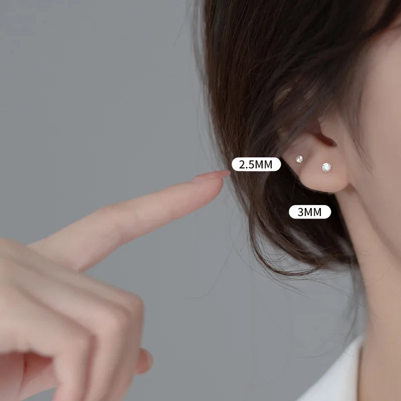 925 Sterling Silver Luxury Round Zircon Simple Bead Stud Earrings for Women Fashion Body Piercing Jewelry Accessories