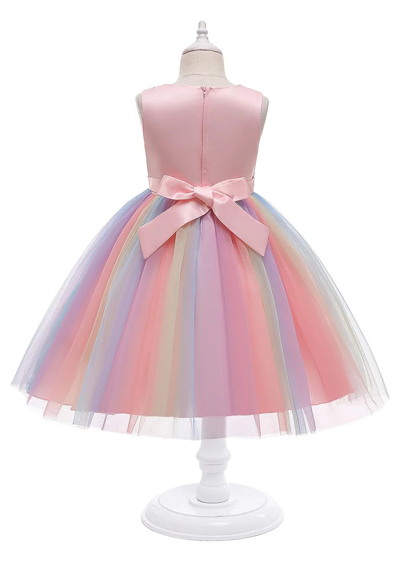 3-12T Sequins Girls  Perform Prom Dress Rainbow Little Princess Piano Banquet Formal Gala Clothes Wedding Sequins Evening Dress