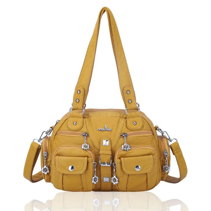 Women Small Handbags Satchel Top-handle Handbag PU Shoulder Bag 8”x11” Dumpling Pack Multi-pockets Shoulder Bag