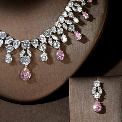 Wedding Jewelry Nigerian Design Cubic Zirconia Large Bridal Choker Necklace Earrings Sets For Women bijoux N-1454