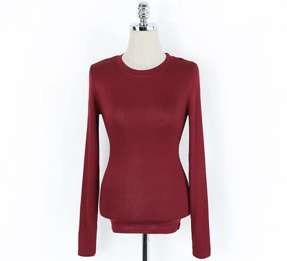 T Shirt Korean Style Slim T-shirts 2026 Sexy Tshirts Cotton Long Sleeve Summer Tops Tee Shirt Femme Khaki Blue White Black