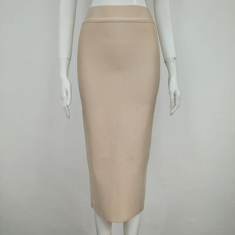 Women Candy Color Sexy Neon Green Brown Orange Yellow Knee Length Bandage Pencil Skirt 2020 Designer Skirt Faldas 78cm