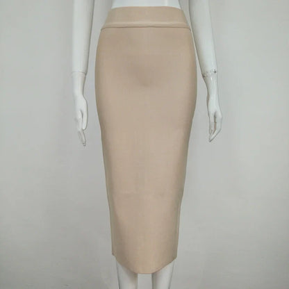 Women Candy Color Sexy Neon Green Brown Orange Yellow Knee Length Bandage Pencil Skirt 2020 Designer Skirt Faldas 78cm