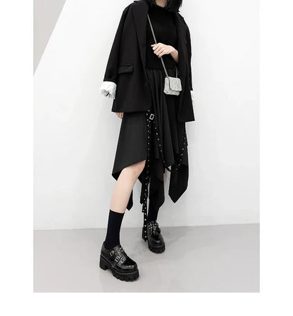 Irregular Skirt Girl's New Dark Tie Street Punk Wind Weave Buckle Medium-length Y2k Gothic Long Skirt