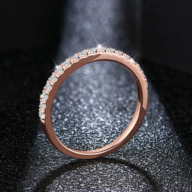 18K Rose Gold Plated Diamond Pass Test Round Excellent Cut Total 0.27 CT Moissanite Ring for Girls Cocktail Jewelry
