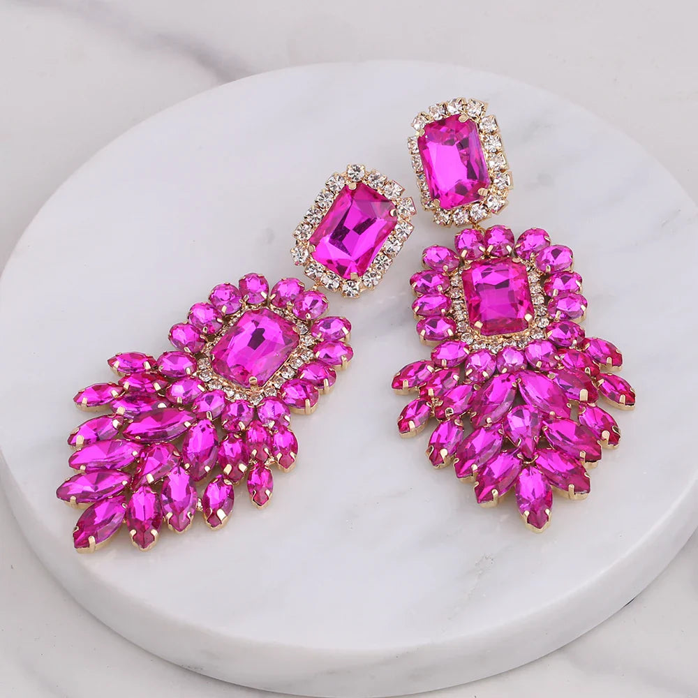 New Crystal Dangle Earrings For Women Rhinestone Earrings Weddings Ladies Party Fashion Jewelry Accessories Wholesale Gifts